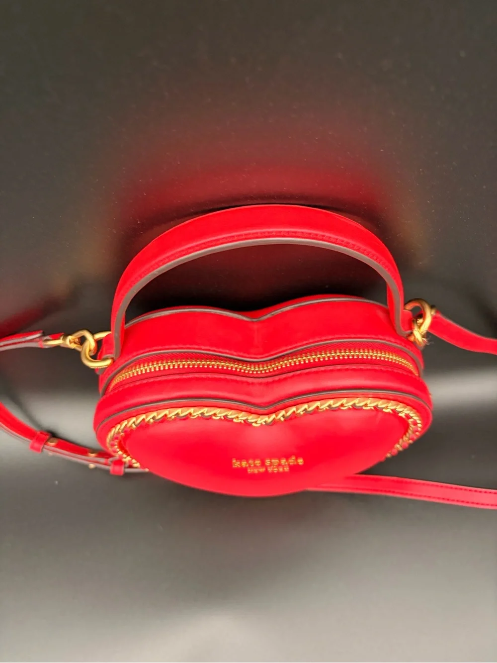 Kate Spare New York Amour 3D Heart Leather Crossbody Lingonberry Handbag Purse